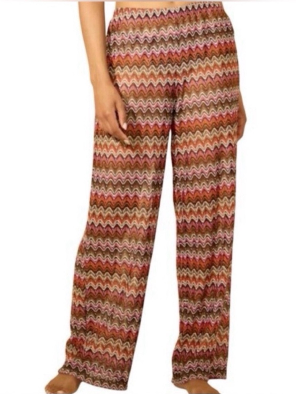 BNWT Shade & Shore Wide-Leg Zigzag Print Lounge Pants - Pink & Brown